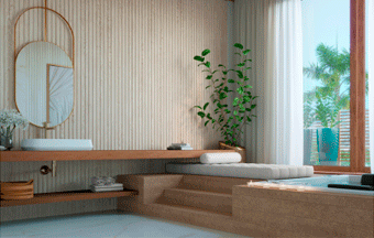 Painéis ripados sustentáveis em várias cores e dimensões